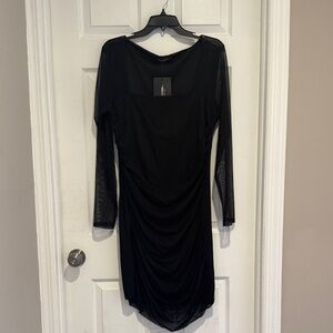 PrettyLittleThing Black Dress with Rouching and Sheer Sleeves